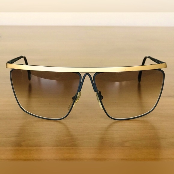 Vintage Laura Biagiotti Oversized Black & Gold 1980 Sunglasses